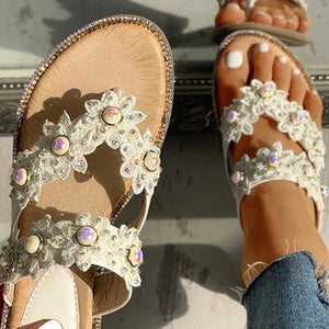 Women rhinestone clip toe summer slide flat sandals