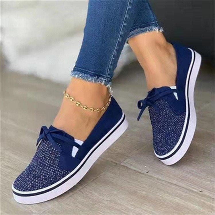 Women bowknot lace up breathable flat shallow slip on loafers