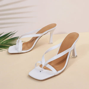Women square toe summer beach slide stiletto heels