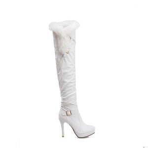 Women winter over the knee boots | Faux fur platform stiletto high heel thigh high boots