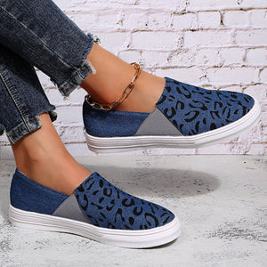 Women thick sole flat canvas leopard slip on sneaker