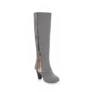 Women new fashion side zipper chunky heel knee high boots