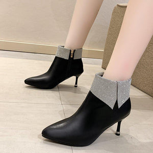 Women fashion ankle turn down pointed toe stiletto heeled boots