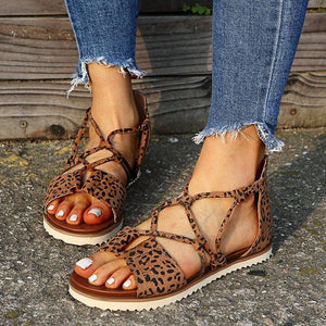 Women peep toe strappy back zipper slip on flat sandals