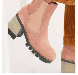 Women platform side zipper elastic short chunky heel boots