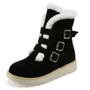 Women solid color buckle strap winter short snow boots