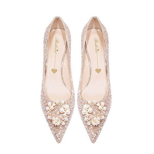 Women bridal rhinestone pointed toe sequin stiletto wedding heels