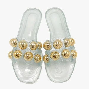 Women rhinestone strap summer flat slide jelly sandals