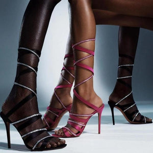 Women sexy slingback stiletto high strappy lace up heels