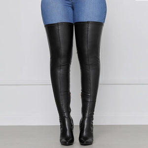 Women sexy pointed toe chunky heel over the knee boots