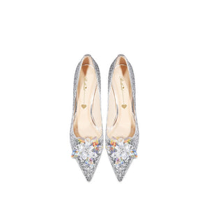 Women bridal rhinestone pointed toe sequin stiletto wedding heels