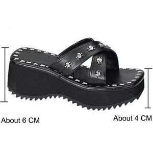 Women summer criss cross peep toe chunky platform slides