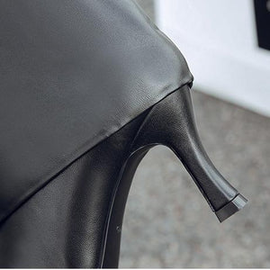 Women stiletto high heel trouser leg short black boots