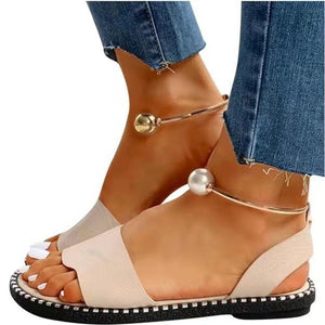 Women fashion slip on open toe flat rhinestone sandals