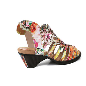 Women summer peep toe flower hollow slingback chunky sandals