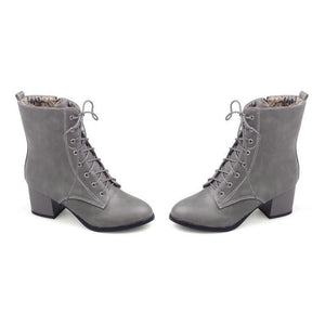 Women England style chunky heel lace up short motorcycle boots