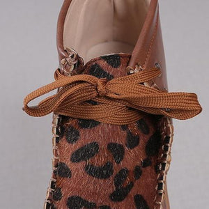 Women ankle flat heel lace up leopard booties