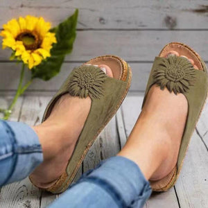 Women flower peep toe thick flatform boho slides summer slippers