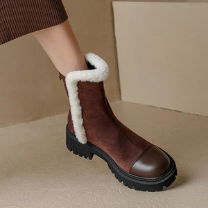 Women chunky heel platform faux fur short winter boots