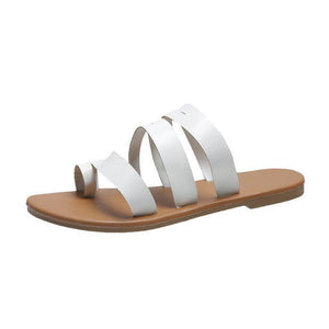 Women summer beach ring toe strappy slide flat sandals