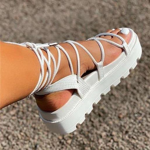 Women chunky platform lace up slingback strappy sandals