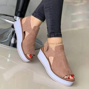 Women peep toe hollow ankle strap slip on platform sandals