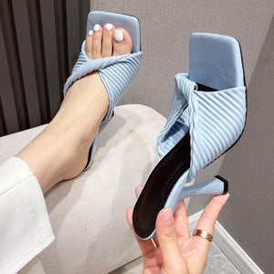 Women twist square peep toe slip on stiletto heels