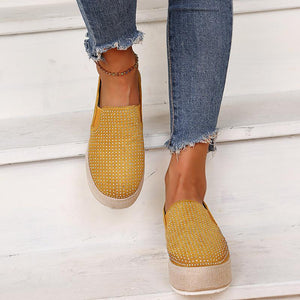 Women casual rhinestone round toe slip on platform sneakers