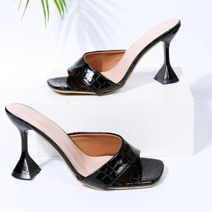 Women square open toe slip on chunky heel sandal