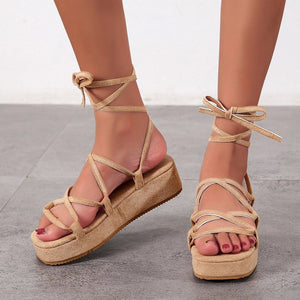 Women summer platform lace up hollow strappy sandals
