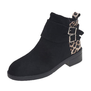 Women buckle strap faux suede chunky heel ankle boots