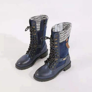 Women winter mid calf side zipper lace up boots