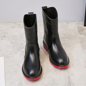 Women mid calf low heel antiskid slip on rain boots