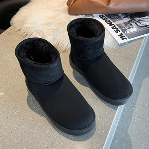 Women winter short slip on thick faux fur snow boots