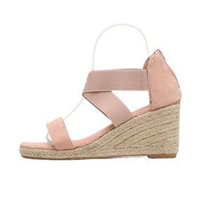 Women peep toe criss cross strap hollow espadrille wedge sandals