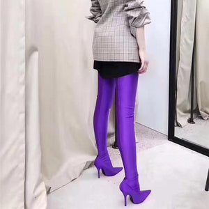 Women fashion solid color stiletto high heel pointed toe over the knee boots