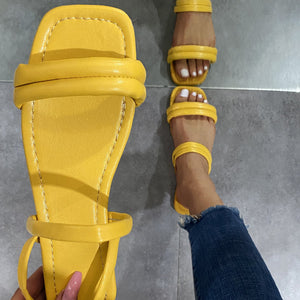 Women summer beach solid color square peep toe slide sandals