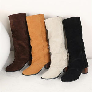 Women square chunky heel knight mid calf boots