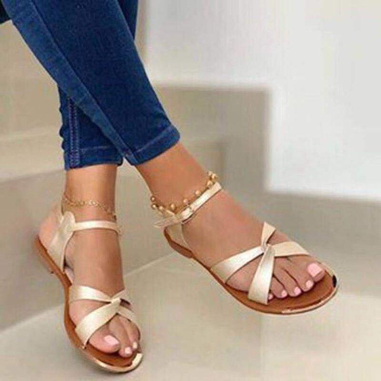 Women criss cross strap summer flat buckle ankle strap sandals