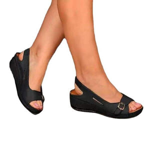 Women summer beach peep toe buckle ankle strap wedge sandals