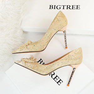 Women rhinestone pointed toe stiletto heels prom shoes