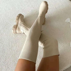 Women knit elastic sock chunky platform over the knee boots