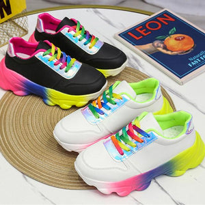 Women sport colorful lace up platform wedge sneakers