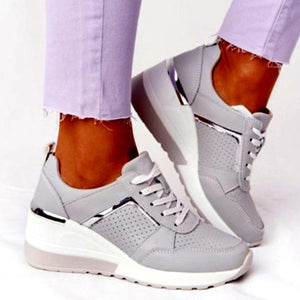 Women summer front lace chunky platform wedge sneakers