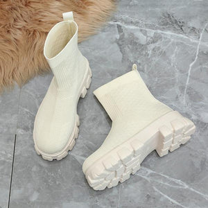 Women winter fall chunky heel platform fashion sock booties