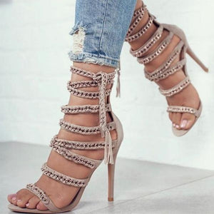 Women open toe strappy lace up stiletto high heels