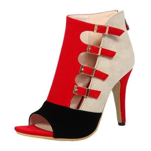Women's peep toe patchwork stiletto booties for summer spring