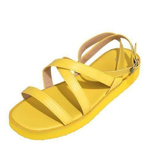 Women peep toe buckle criss cross ankle strap flat sandals