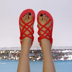 Women summer beach strappy ankle strap slip on flatform sandals