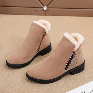 Women winter faux fur chunky heel side zipper ankle snow boots